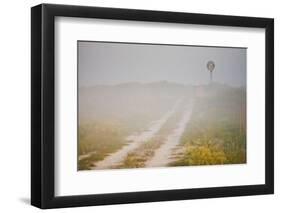 Ranch Road and Windmill in Fog, Texas, USA-Larry Ditto-Framed Photographic Print