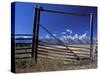 Ranch's Fencing Frames the Mountains of Grand Teton National Park, Wyoming, USA-Diane Johnson-Stretched Canvas