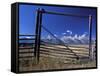 Ranch's Fencing Frames the Mountains of Grand Teton National Park, Wyoming, USA-Diane Johnson-Framed Stretched Canvas