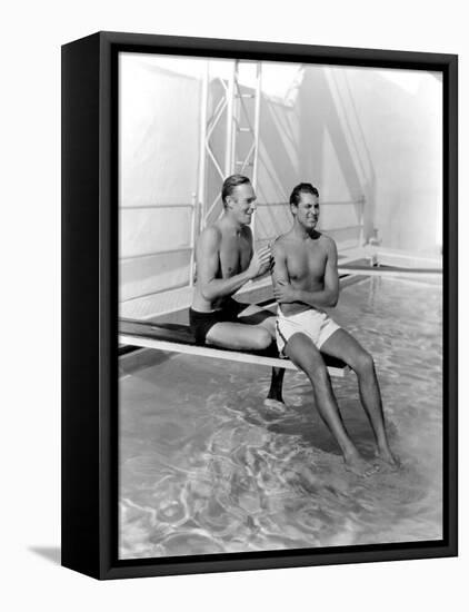 Randolph Scott and Cary Grant Poolside at their Santa Monica Beach Front House, 1935-null-Framed Stretched Canvas