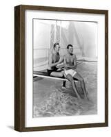 Randolph Scott and Cary Grant Poolside at their Santa Monica Beach Front House, 1935-null-Framed Photo