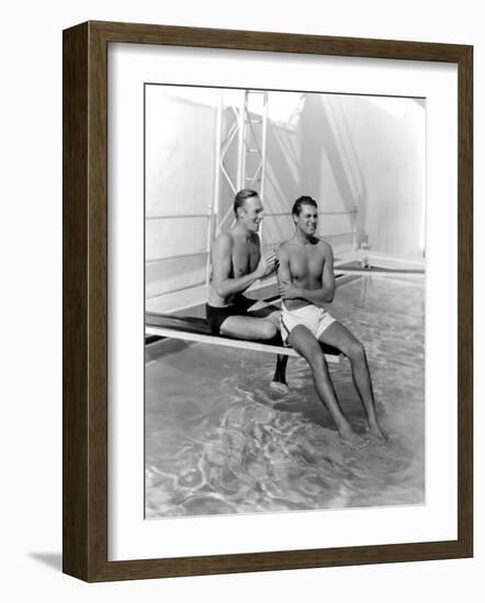 Randolph Scott and Cary Grant Poolside at their Santa Monica Beach Front House, 1935-null-Framed Photo