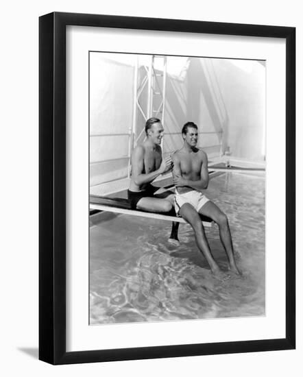 Randolph Scott and Cary Grant Poolside at their Santa Monica Beach Front House, 1935-null-Framed Photo