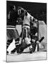 Ranger Goalie Jack McCarran and Detroit Red Wings Gordie Howie During Game-George Silk-Mounted Premium Photographic Print