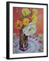 Ranunculus on a Lace Cloth-Joan Thewsey-Framed Giclee Print