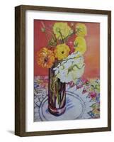 Ranunculus on a Lace Cloth-Joan Thewsey-Framed Giclee Print