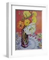 Ranunculus on a Lace Cloth-Joan Thewsey-Framed Giclee Print