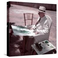 Raoul Dufy Painting on Sunny Terrace in Caldas de Montbuy, Spain-Gjon Mili-Stretched Canvas