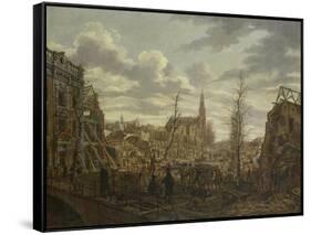 Rapenburg in Leiden Three Days after the Explosion of the Gunpowder-Johannes Jelgerhuis-Framed Stretched Canvas