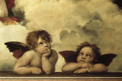 La Madone sixtine Detail shozing two cherubs from a fresco