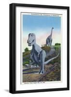 Rapid City, South Dakota, Dinosaur Park View of T-Rex, Brontosaurus Statues-Lantern Press-Framed Art Print