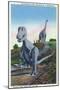 Rapid City, South Dakota, Dinosaur Park View of T-Rex, Brontosaurus Statues-Lantern Press-Mounted Art Print