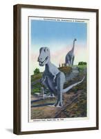 Rapid City, South Dakota, Dinosaur Park View of T-Rex, Brontosaurus Statues-Lantern Press-Framed Art Print
