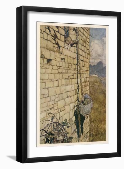 Rapunzel, Climbing Hair-Arthur Rackham-Framed Art Print