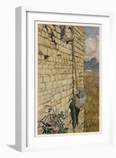 Rapunzel, Climbing Hair-Arthur Rackham-Framed Art Print