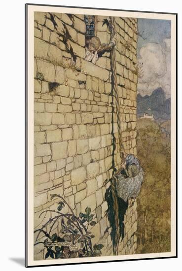 Rapunzel, Climbing Hair-Arthur Rackham-Mounted Art Print