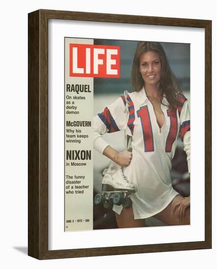 Raquel Welch in Roller Derby Uniform, June 2, 1972-Bill Eppridge-Framed Photographic Print