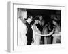 Raquel Welch Meets Queen Elizabeth in 1966 with Woody Allen and Ursula Andress-null-Framed Photographic Print