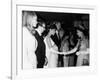 Raquel Welch Meets Queen Elizabeth in 1966 with Woody Allen and Ursula Andress-null-Framed Photographic Print