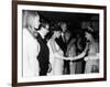 Raquel Welch Meets Queen Elizabeth in 1966 with Woody Allen and Ursula Andress-null-Framed Photographic Print