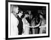 Raquel Welch Meets Queen Elizabeth in 1966 with Woody Allen and Ursula Andress-null-Framed Photographic Print