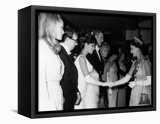 Raquel Welch Meets Queen Elizabeth in 1966 with Woody Allen and Ursula Andress-null-Framed Stretched Canvas