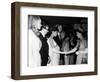 Raquel Welch Meets Queen Elizabeth in 1966 with Woody Allen and Ursula Andress-null-Framed Photographic Print