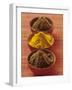 Ras El Hanout, Madras Curry Powder, Garam Masala in Small Bowls-Eising Studio - Food Photo and Video-Framed Photographic Print