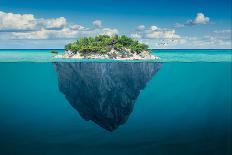 Beautiful Underwater View of Lone Small Island above and below the Water Surface in Turquoise Water-rasica-Photographic Print