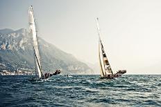 In the start of the yachting regatta Centomiglia in 2012 in front of the harbour of Bogliaco, Lake -Rasmus Kaessmann-Photographic Print