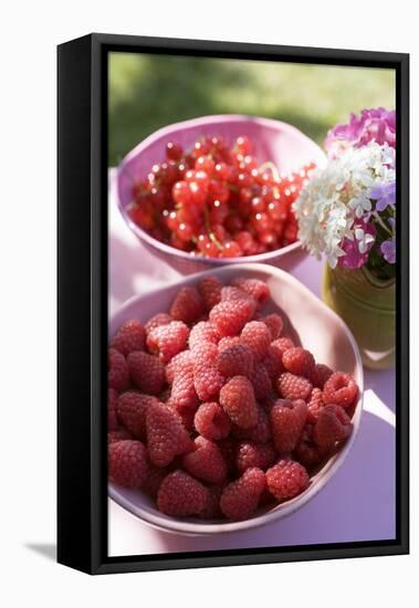 Raspberries and Redcurrants on a Table in the Open Air-Eising Studio - Food Photo and Video-Framed Stretched Canvas