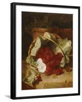 Raspberries in a Cabbage Leaf Lined Basket with White Convulus on a Stone Ledge, 1880-Eloise Harriet Stannard-Framed Giclee Print