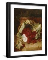 Raspberries in a Cabbage Leaf Lined Basket with White Convulus on a Stone Ledge, 1880-Eloise Harriet Stannard-Framed Giclee Print