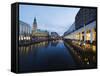 Rathaus (City Hall) Illuminated at Night Reflected in a Canal, Hamburg, Germany, Europe-Christian Kober-Framed Stretched Canvas