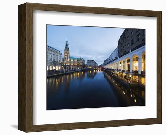 Rathaus (City Hall) Illuminated at Night Reflected in a Canal, Hamburg, Germany, Europe-Christian Kober-Framed Photographic Print