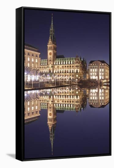 Rathaus (city hall) reflecting at Kleine Alster Lake, Hamburg, Hanseatic City, Germany, Europe-Markus Lange-Framed Stretched Canvas