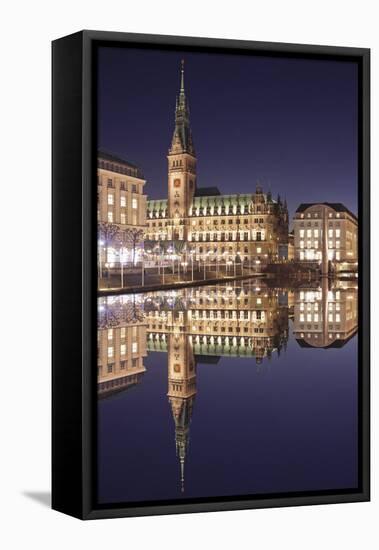 Rathaus (city hall) reflecting at Kleine Alster Lake, Hamburg, Hanseatic City, Germany, Europe-Markus Lange-Framed Stretched Canvas