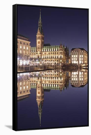 Rathaus (city hall) reflecting at Kleine Alster Lake, Hamburg, Hanseatic City, Germany, Europe-Markus Lange-Framed Stretched Canvas