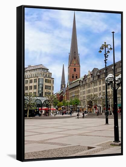Rathaus Market Platz Square and St Petrikirche, St. Peter Church, Historic Center, Hamburg, Germany-Miva Stock-Framed Stretched Canvas
