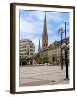 Rathaus Market Platz Square and St Petrikirche, St. Peter Church, Historic Center, Hamburg, Germany-Miva Stock-Framed Premium Photographic Print