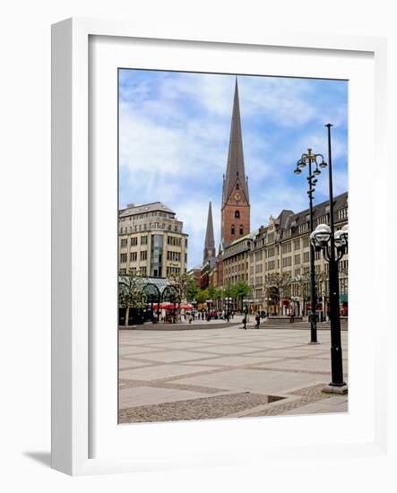 Rathaus Market Platz Square and St Petrikirche, St. Peter Church, Historic Center, Hamburg, Germany-Miva Stock-Framed Photographic Print