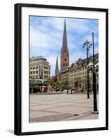 Rathaus Market Platz Square and St Petrikirche, St. Peter Church, Historic Center, Hamburg, Germany-Miva Stock-Framed Photographic Print