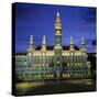 Rathaus (Town Hall) Gothic Building at Night, UNESCO World Heritage Site, Vienna, Austria, Europe-Stuart Black-Stretched Canvas