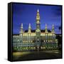 Rathaus (Town Hall) Gothic Building at Night, UNESCO World Heritage Site, Vienna, Austria, Europe-Stuart Black-Framed Stretched Canvas