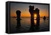 Raukarfelsen Rocks on the Island Farš Near Gotland, Sweden, Silhouette, Sundown-Thomas Ebelt-Framed Stretched Canvas