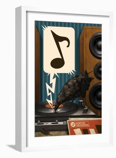 Raven and Record Player-Lantern Press-Framed Art Print
