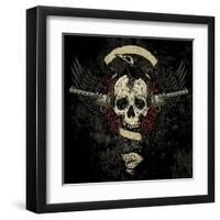 Raven Skull Collage-vectorbomb-Framed Art Print