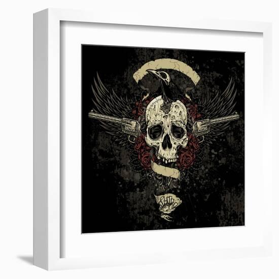 Raven Skull Collage-vectorbomb-Framed Art Print