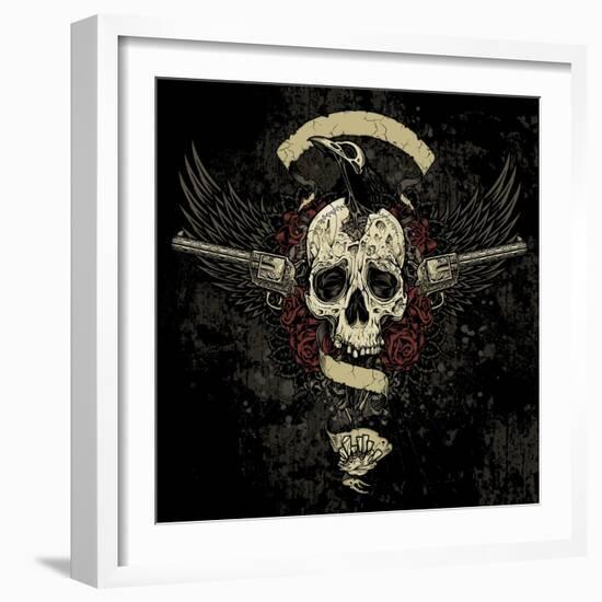 Raven Skull Collage-vectorbomb-Framed Art Print