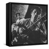 Ravi Shankar Passionately Playing the Sitar-Paul Schutzer-Framed Stretched Canvas